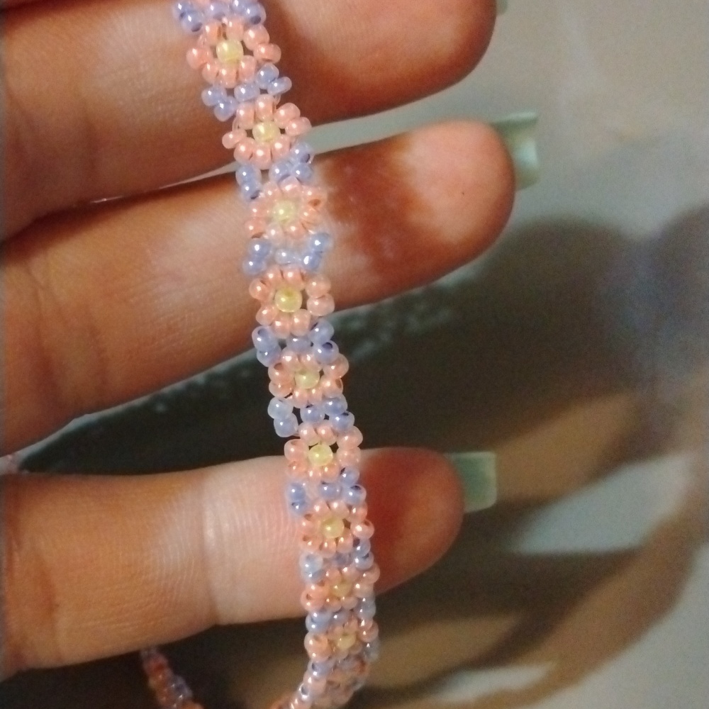 Pink flowers ancle bracelet beaded NWT (sku 1146)
